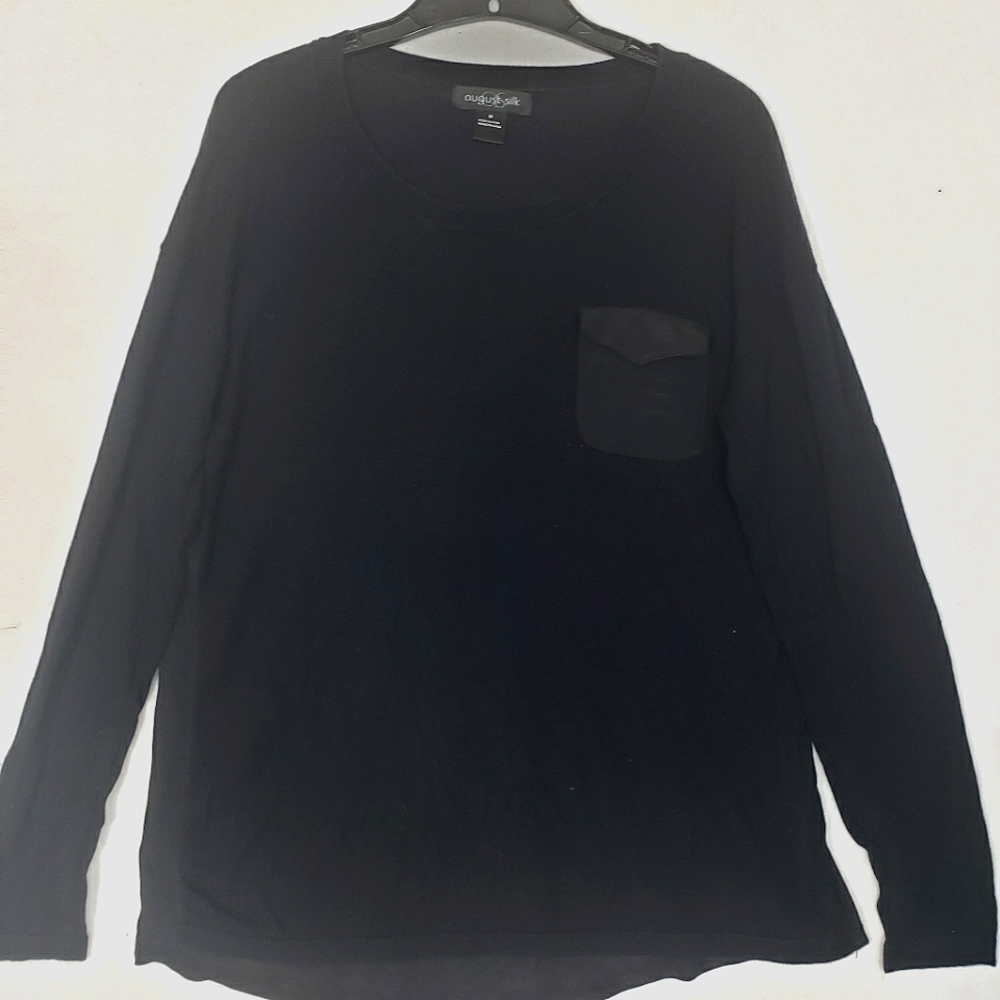 August silk Sweater Top womens medium black long sleeved shirt